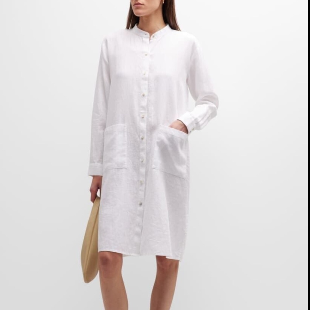 Eileen Fisher White Button-Down Dress